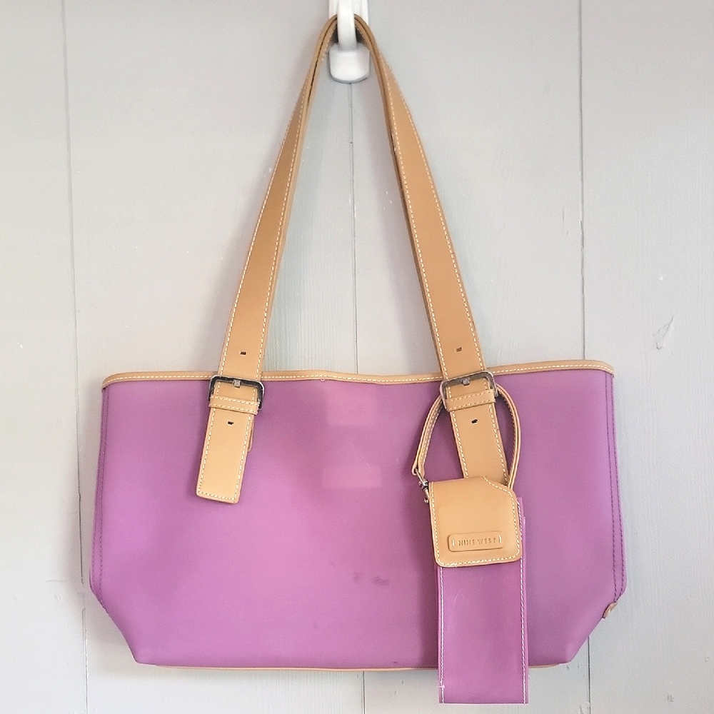 🌴 Nine West Vintage Purple And Tan Plastic See Through Women's Tote Bag